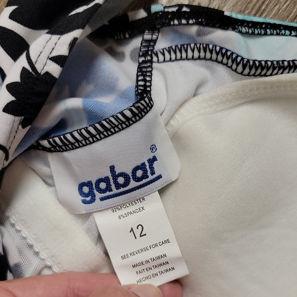 Gabar Ruched One-Piece Slimming Swimsuit ~ Sz 12 ~ Blue & White Floral - Picture 5 of 5
